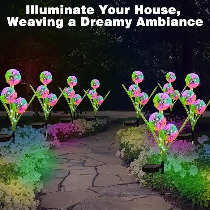 4 Pack Solar Garden Lights, Solar Flowers Lights with 4 Blooming Dandelion Flowers, Waterproof Solar Lights Outdoor for Yard Porch Patio Backyard Pathway Gardening Gifts, 2 Lighting Modes by GreenHaven Gardens