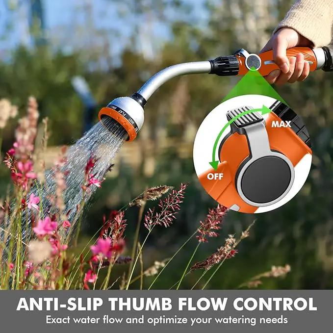 RESTMO Watering Wand Heavy Duty, Metal Garden Hose Wand with 10 Spray Patterns, 15-Inch Long Hose Nozzle Sprayer with Thumb Flow Control, Ideal to Water Hanging Baskets and Shrubs, Orange by GreenHaven Gardens