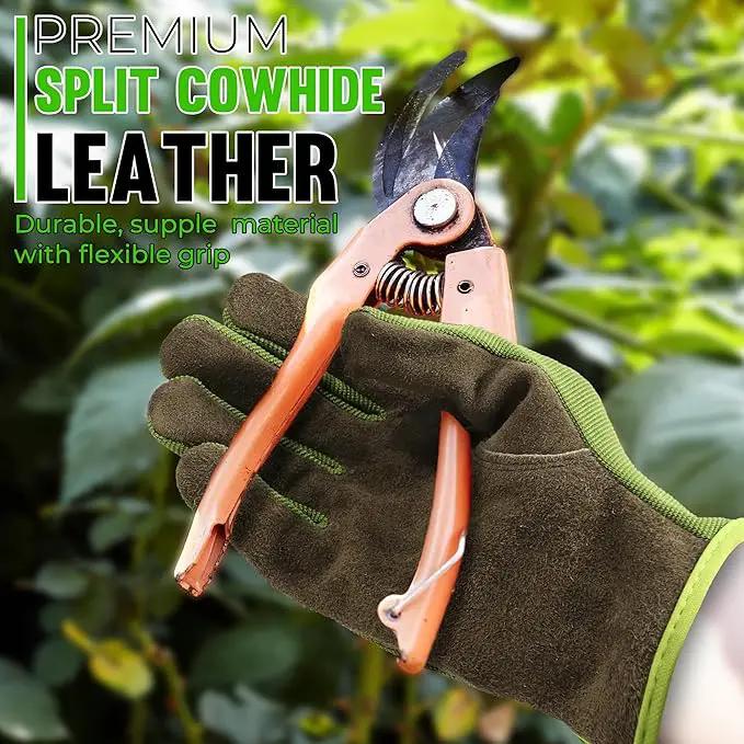 HANDLANDY Leather Work Gloves for Men & Women, Reinforced Durable Garden Gloves, Cowhide Working Glove for Gardening by GreenHaven Gardens