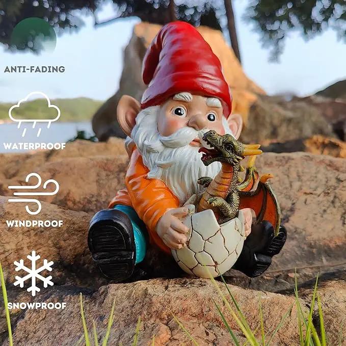 Fantasy Dragon Gnome Garden Statue - 6.8" Weatherproof Resin Garden Gnome with Baby Dragon, Unique Outdoor & Indoor Decor, Handcrafted Yard Art, for Fantasy Lovers & Gardeners by GreenHaven Gardens