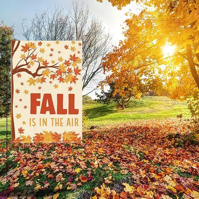 Fall Garden Flag Fall is in the Air Autumn Garden Flag 12x18 inch Double Sided Autumn Maple Leaves Flags Holiday Decorations for Yard Outdoor Home Porch (Flay 1808) by GreenHaven Gardens