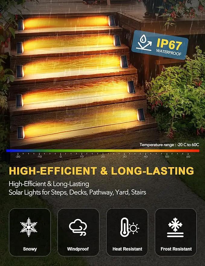 LED Solar Step Lights Waterproof Outdoor Stair Lights, Warm White Solar Deck Lights IP67 Solar Decoration Lights for Yard, Patio, Garden, Walkways, Front Door, Pathway, Driveway, Porch 12 Pack by GreenHaven Gardens