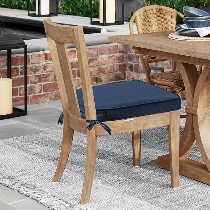 Sunbrella Round Corner Seat Cushions, 17" x 16" x 2", Set of 4, Indoor Outdoor Water Repellent Universal Chair Pads with Ties for Patio Furniture, Garden Dining Chairs, Specrtum Indigo by GreenHaven Gardens