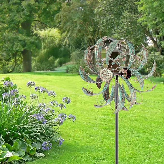 Wind Spinners Outdoor Wind Spinner Metal 13” Dia Wind Spinners for Yard and Garden Decor Pinwheels Wind Sculptures & Spinners(57” H) by GreenHaven Gardens