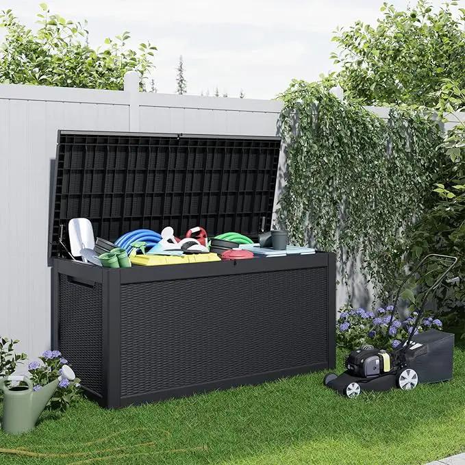 260 Gallon Resin Deck Box, Lockable Patio Outdoor Storage Box for Furniture, Garden Tools and Tools Storage, Waterproof Outside Storage Boxes - Black by GreenHaven Gardens