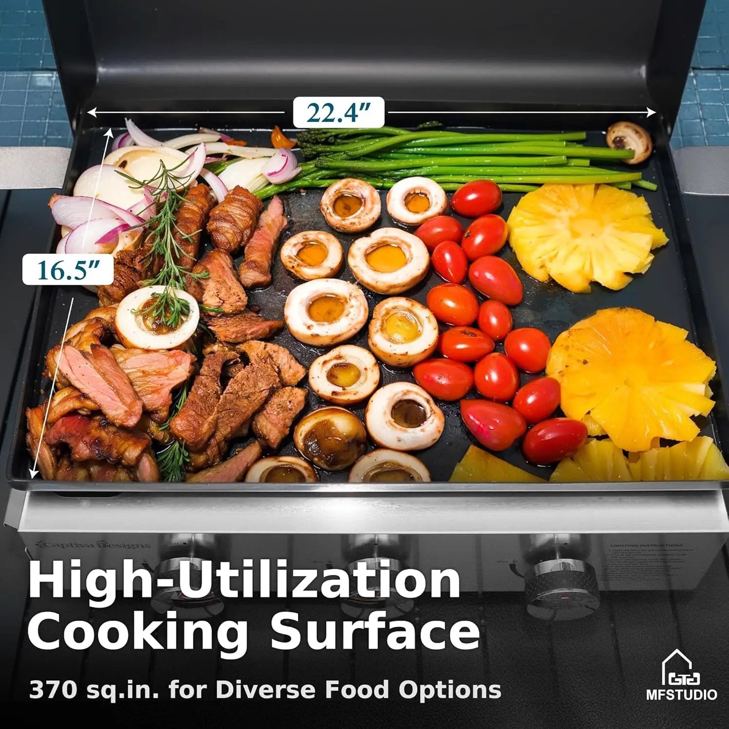 MFSTUDIO 22 Inch Flat Top Grill with Ceramic Coated Cast Iron Pan, 3 Burners Portable Tabletop Propane Gas Griddle Grill for Camping, Outdoor & Tailgating Barbecue, 24,000 BTU by GreenHaven Gardens