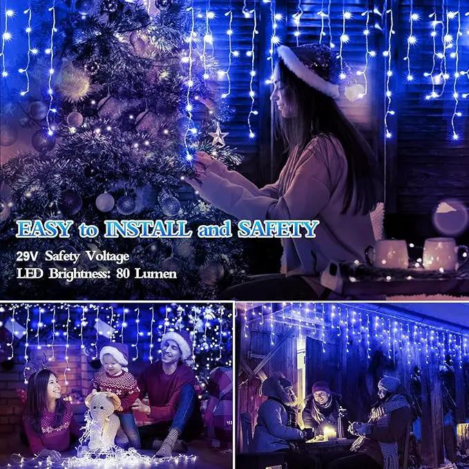 480 LED 49FT Christmas Lights Plug in 8 Modes with Timer Dimmable Christmas Decorations Outdoor Waterproof Indoor Curtain String Lights for Roof Porch Garden Holiday Wedding Party Decor Blue by GreenHaven Gardens
