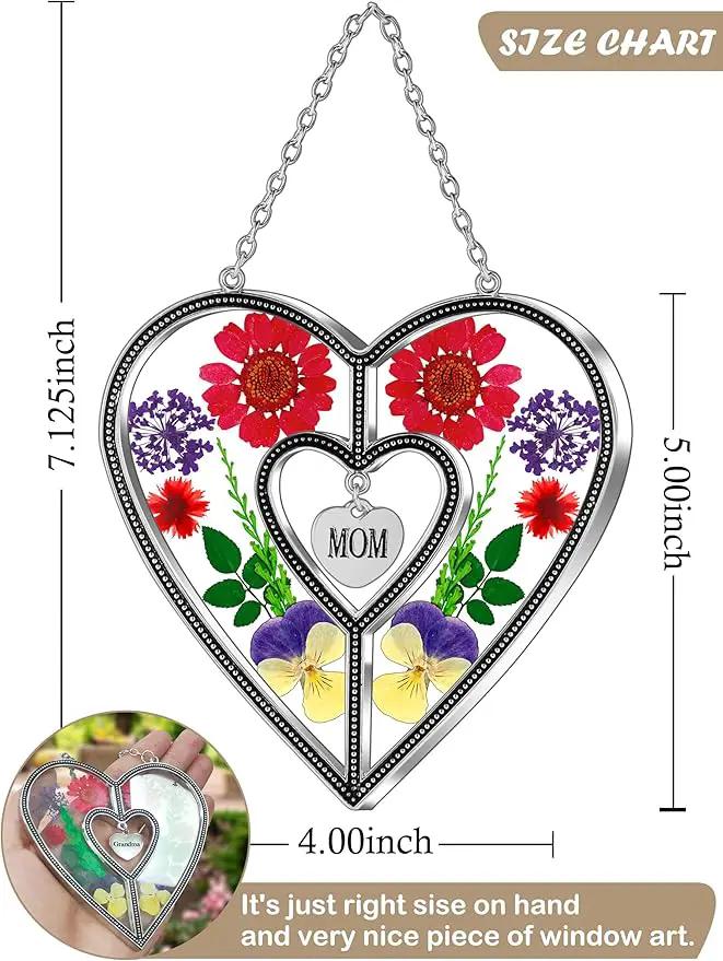 KY&BOSAM Heart Suncatcher Mom Gift Ornament Stained Glass Panles Hangings for Windows Sun Catcher with Pressed Flower Heart in Glass Birthday Gifts for Women Mother`s Day Christmas Home Garden Decor by GreenHaven Gardens