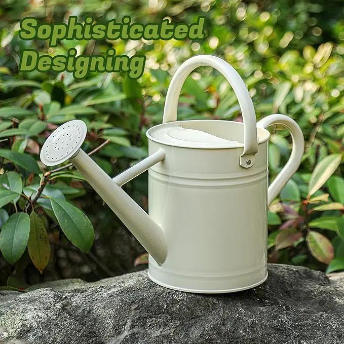 1 Gallon Watering Can for Plants, Watering Cans for Indoor&Outdoor Gardening, Galvanized Steel Watering Pot with Removable Spout, Metal Water Can with Ergonomic Movable Handle(White) by GreenHaven Gardens