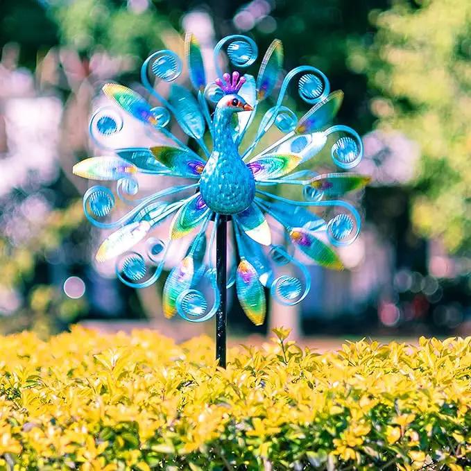 Outdoor Wind Spinner 58" Metal Peacock Wind Spinner Double Peacock Wind Sculpture for Garden Yard Patio Decoration by GreenHaven Gardens