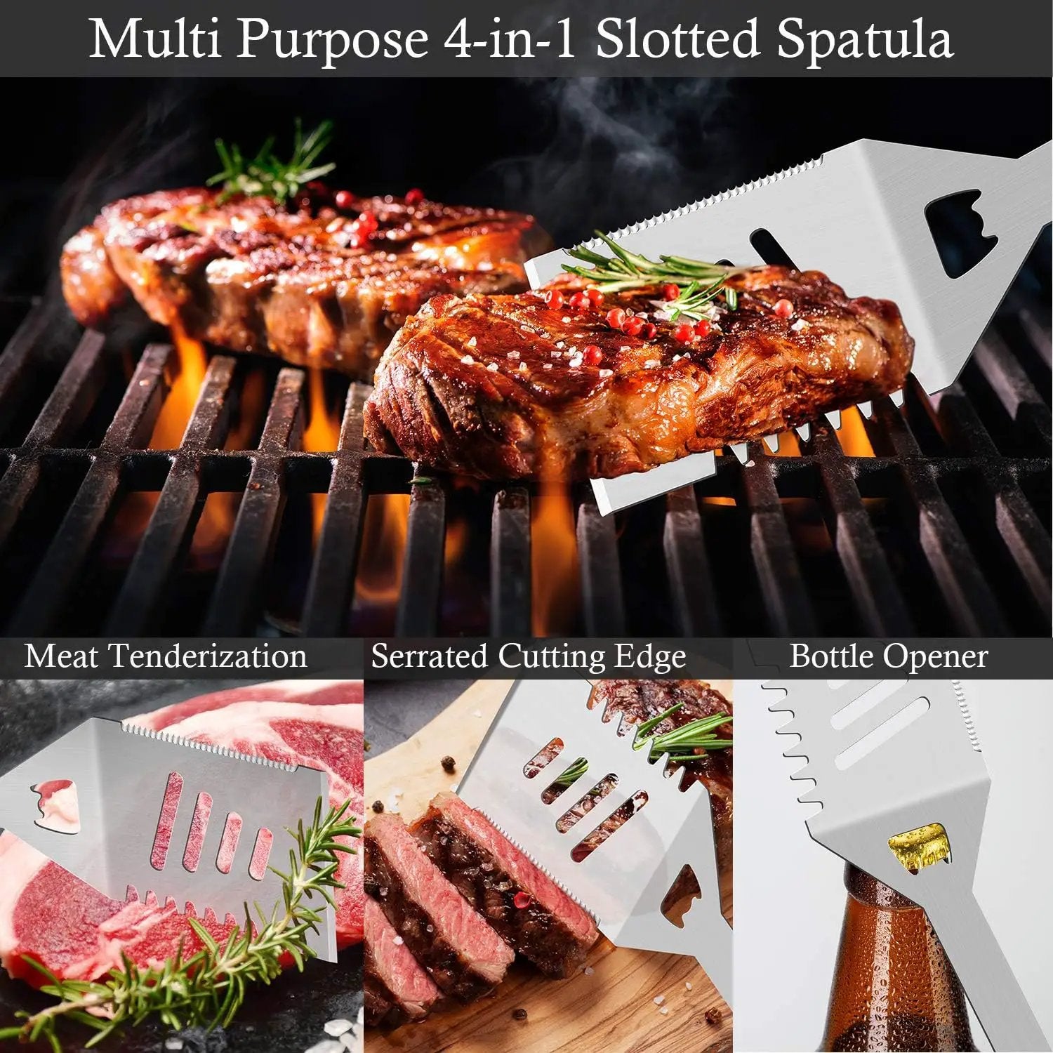 ROMANTICIST 30pcs Stainless Steel Grill Tool Set, Heavy Duty BBQ Grilling Accessories for Men Women, Non-Slip Grill Utensils Kit with Thermometer Mats in Aluminum Case for Fathers Day Silver by GreenHaven Gardens