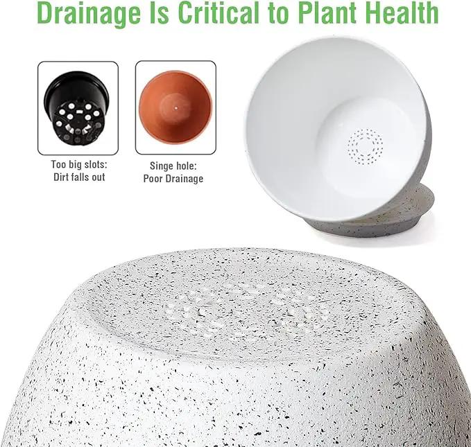 12/10/9 Large Modern Plant Pots, Plastic Planters with Drainage Holes and Saucers for Indoor Outdoor Plants Flowers, White Speckles by GreenHaven Gardens