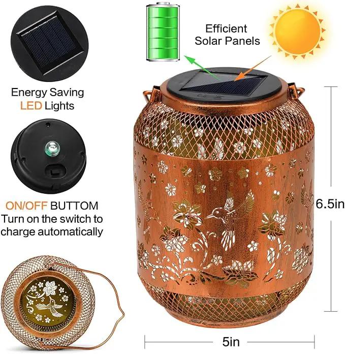 2 Pack Hummingbirds Solar Lanterns Outdoor Waterproof Garden Decor Birthday Gifts for Women Mom Grandma, Hanging Solar Lights Metal Lantern Decoration Outside for Yard, Patio, Backyard, Porch by GreenHaven Gardens