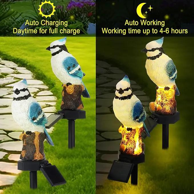 2 Pack Blue Jay Solar Lights Blue Jay Outdoor Decor Bluebird Solar Light Bird Figurine Garden Stake for Pathway Garden Lawn Yard Cemetery Decoration by GreenHaven Gardens