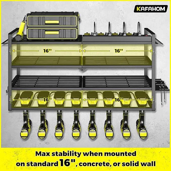 KAFAHOM Power Tool Organizer with Charging Station.Garage 8 Drill Holder Built in 8 Outlets Power Strip,Tool Storage Shelf Wall Mount,Tool Battery Organizer with Screwdriver/Hammer/Air Tool Rack by GreenHaven Gardens