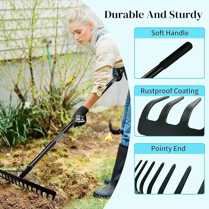 Heavy Duty Bow Rake with Stainless Steel Handle for Farming Land Management Leaf Gathering Durable Ergonomic Garden Tool with 16 Tine Head 63 Inch Assemble Long Shaft Suitable for Large Areas by GreenHaven Gardens