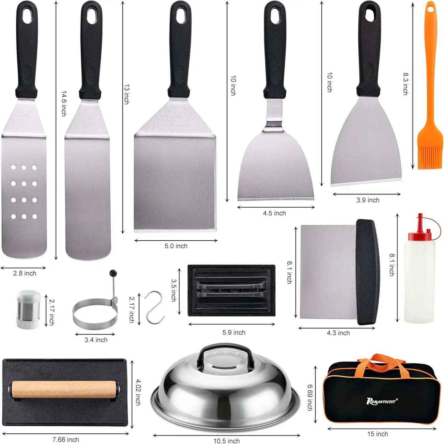 ROMANTICIST 29PCS Griddle Accessories Set - Flat Top Teppanyaki Spatula Set with Scraper, Basting Cover for Camp Chef- Home Cooking Griddle and Outdoor BBQ Gifts for Christmas by GreenHaven Gardens