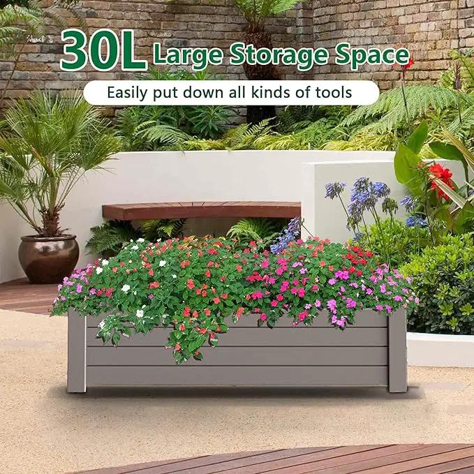 Elevated Raised Garden Bed,Outdoor Large Resin Patio Planter Box Stand Divisible with Drain Plug,Water Monitor for Plants Vegetables Flowers Fruits(Grey) by GreenHaven Gardens