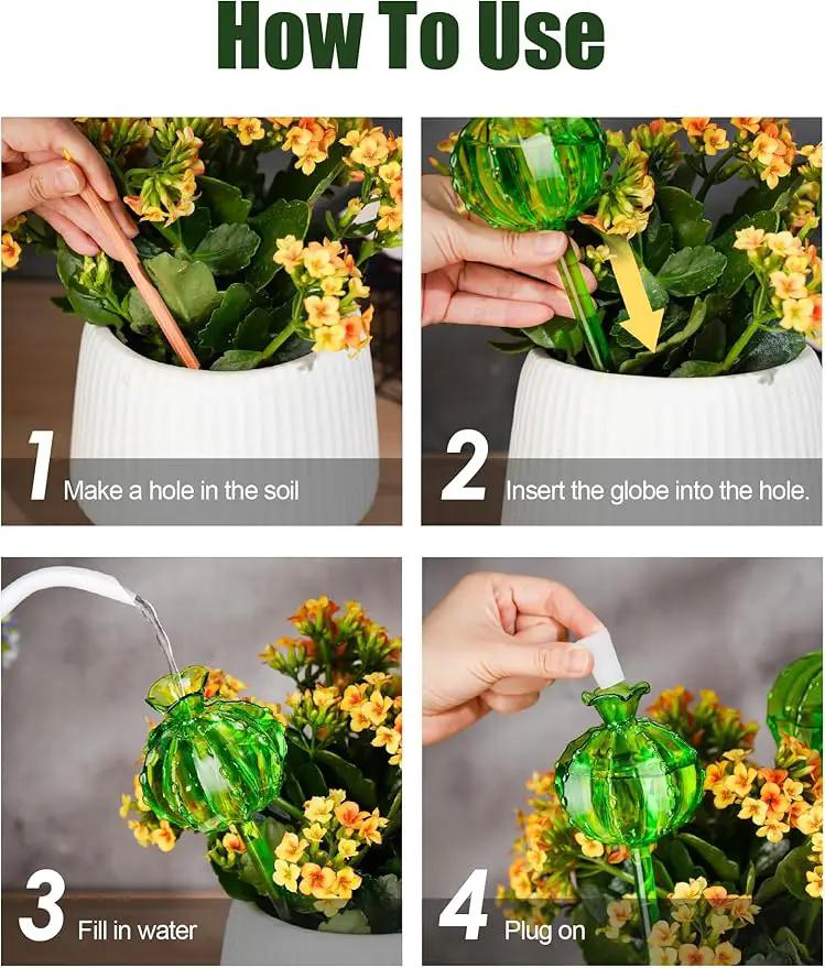 NiHome Cactus-Shaped Glass Plant Self-Watering Globes 6-Pack, Glass Waterer Stakes for Potted Plants, Automatic Mini Irrigation System, Adorable Gardening Tool (Green, 3 Large + 3 Medium) by GreenHaven Gardens