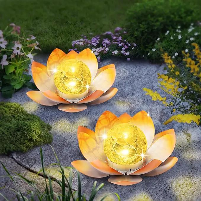 Garden Solar Light Outdoor(2Pack),Crackle Globe Glass Lotus Decoration, Waterproof Metal LED Flower Lights for Patio,Lawn,Walkway,Tabletop,Ground by GreenHaven Gardens