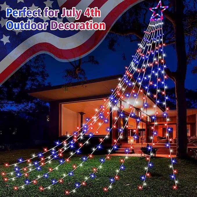 4th of July Decorations Lights, Red White Blue String Lights 320 LED 11.5 Ft Flag Stars Patriotic Light with Big Star Topper Waterproof 8 Light Modes for Indoor Outdoor Memorial Day Independence Day by GreenHaven Gardens