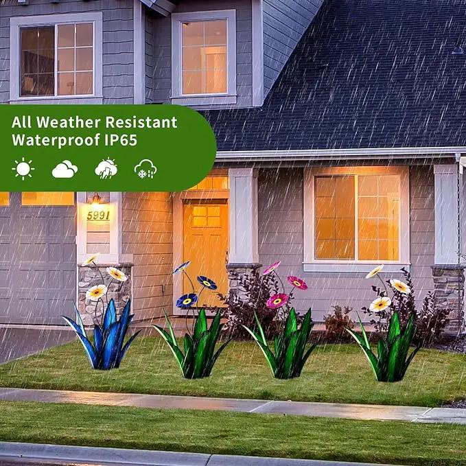 Upgraded Large Metal Yard Art, Agave Plant Yard Decorations, Outdoor Sculpture, Flowers for Outside, Waterproof Garden Decor (Green + Blue Flower) by GreenHaven Gardens