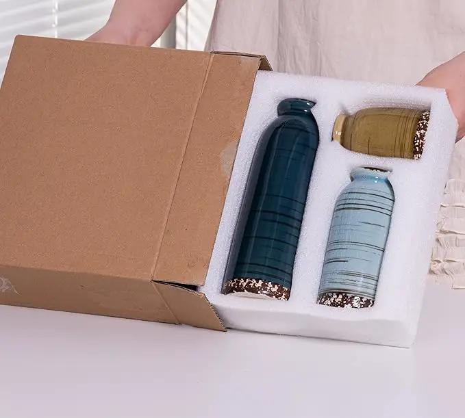 Ceramic Vase Set of 3, Farmhouse Decorative Vase for Pampas Grass, Living Room, Bathroom,Bookshelf, Centerpieces (Blue/Navy Blue/Yellow) by GreenHaven Gardens