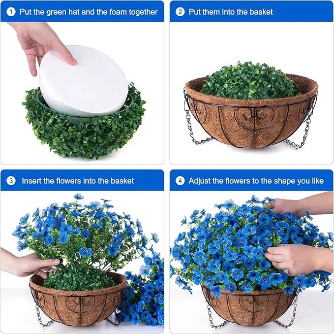 Artificial Fake Hanging Plants Flowers with Basket Outdoor Decor Faux Silk Daisy Flower Arrangements in Pot Planter for Porch Home Indoor Patio Garden Yard Decoration, Blue by GreenHaven Gardens