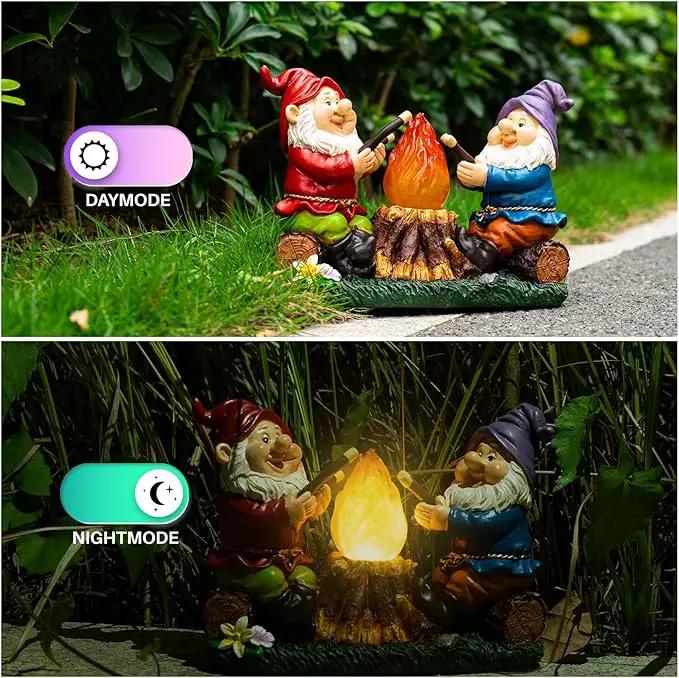 mopha Solar Garden Gnomes Statues Outdoor Christmas Flame Lights Decor, Resin Gifts Figurines Outside Decoration Ornaments Clearance Gardening Decoration by GreenHaven Gardens