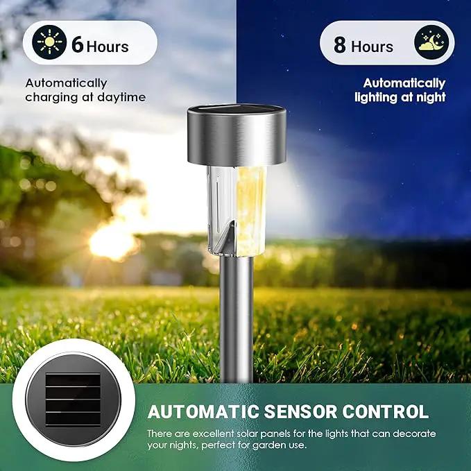 GIGALUMI Solar Lights Outdoor Waterproof, 12 Pack, Stainless Steel LED Solar Garden Lights for Patio, Lawn, Yard and Landscape, Garden Decor Patio Decor,Warm White by GreenHaven Gardens