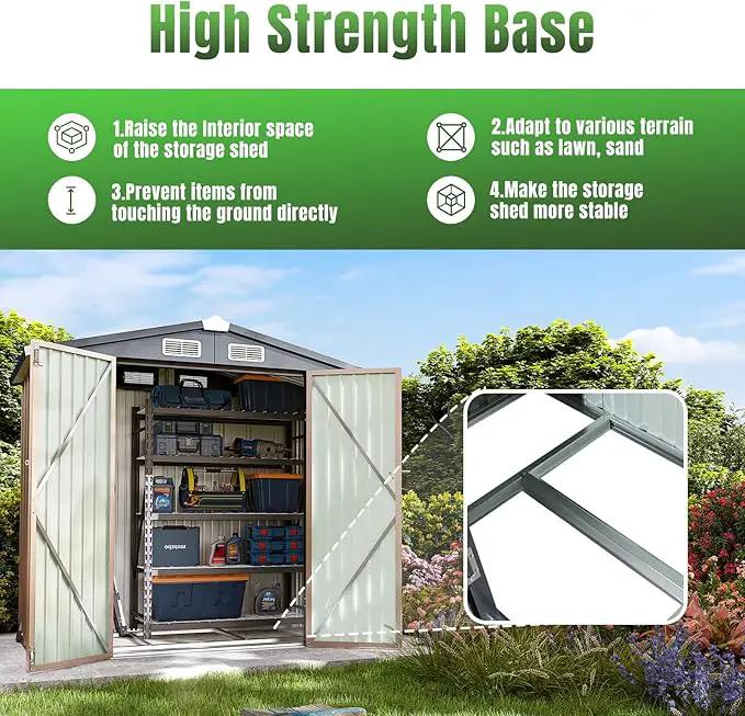 Aoxun 6'x4' Outdoor Storage Shed with Base Galvanized Steel Metal Garden Shed for Patio, Lawn & Garden(Brown, 6' x 4'W/Base) by GreenHaven Gardens
