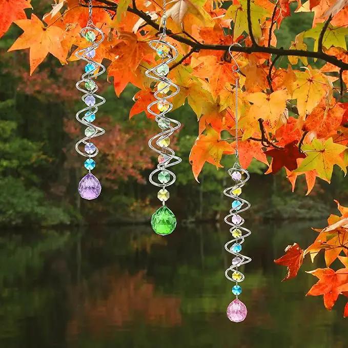 H&D HYALINE & DORA Set of 3 Crystal Sun Catcher for Window Hanging Double-Spiral Gazing Ball Spiral Tail Rainbow Maker Wind Spinners Outdoor for Garden, Patio, Porch, Christmas by GreenHaven Gardens