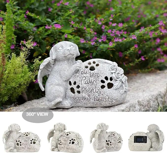 Dog Memorial Gifts Outdoor Statue with Solar Lights,Outdoor Resin Pet Ornament Grave Memorial Angel Decor Stone Effect by GreenHaven Gardens