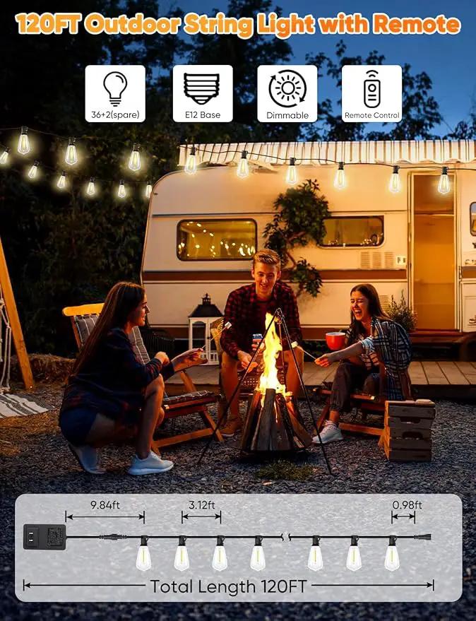 Brightever 120FT LED Outdoor String Lights with Remote, Patio Lights Outdoor Waterproof with 36+2 Shatterproof ST38 LED Bulbs, Dimmable Outside Hanging Light for Porch, Garden, Backyard, Cafe, 2700K by GreenHaven Gardens