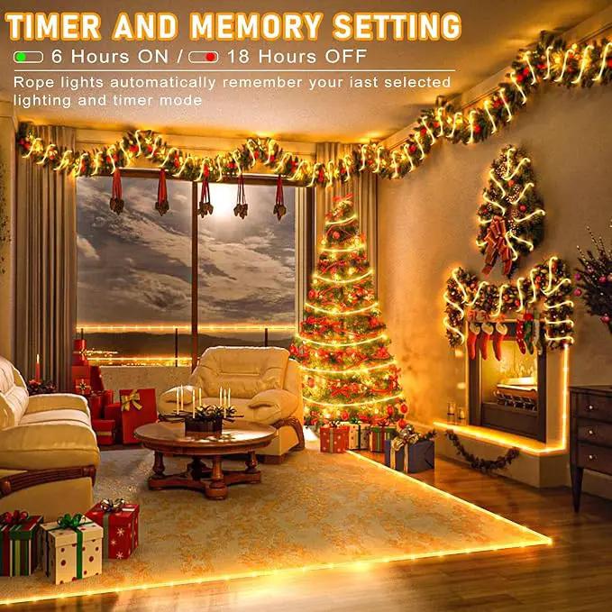Rope Lights for Outside, 66FT 200 LED Rope Lights Outdoor/Indoor with Waterproof 8 Modes, Connectable Plug in Christmas Tree Light for Bedroom Pool Garden Party Holiday Decorations, Warm White by GreenHaven Gardens