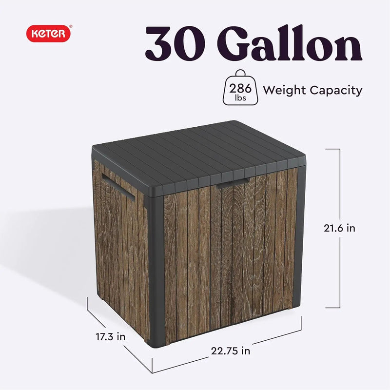 Keter Signature Everwood 30 Gallon Resin Outdoor Storage Box and Patio Furniture Side Table for Pool and Garden Accessories, Walnut by GreenHaven Gardens