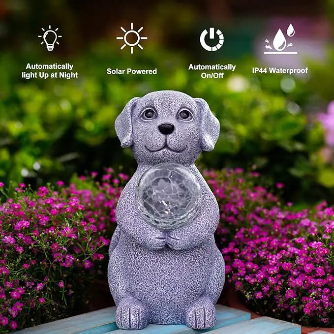Solar Dog Garden Statues - 8.4 "Dog Decor with Gazing Ball Solar LED Lights, Unique Gifts for Mom Grandma Birthdays & Dog Lovers, Outdoor Decor for Outside Lawn Porch Patio (Gray) by GreenHaven Gardens