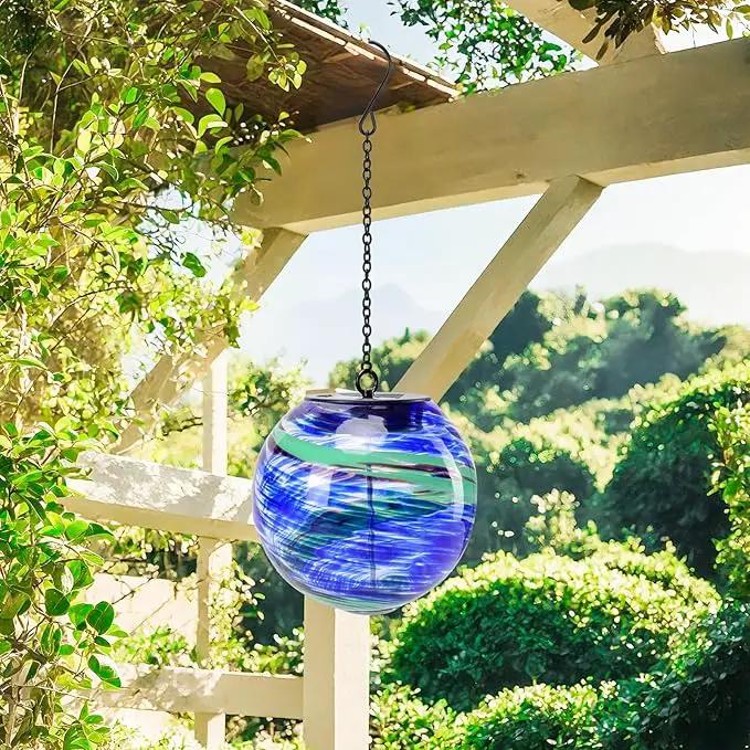 VCUTEKA Solar Chandelier Outdoor, Hanging Glass Solar Light with Hook Up, Garden Lanterns Decor for Yard, Tree and Patio, Blue Green by GreenHaven Gardens