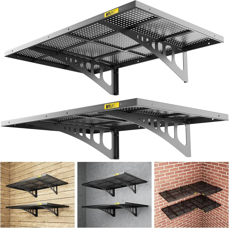 2Pack 2x3ft Adjustable Metal Garage Wall Shelving Heavy Duty Garage Storage Shelf Wall Mounted Black by GreenHaven Gardens