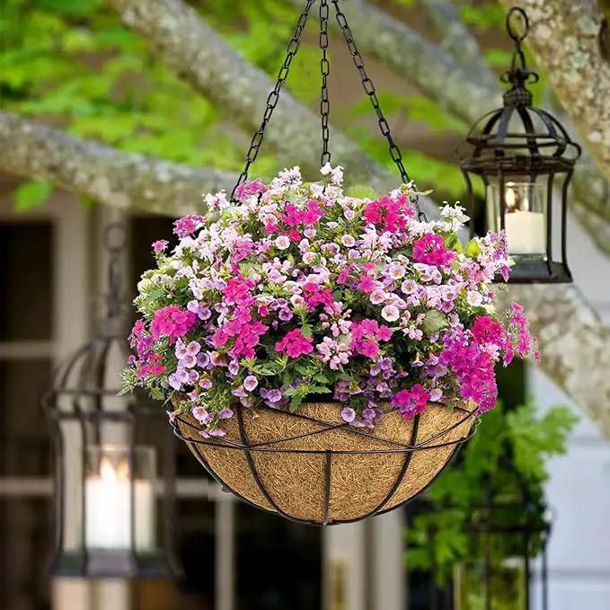 2 Pack 18 Inch Extra Large Deep Hanging Baskets for Plants Outdoor Metal Hanging Planters Flower Pots with Coco Liners Black Hanging Plant Holder for Porch Balcony Garden Planting by GreenHaven Gardens