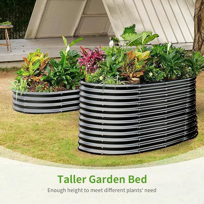 Land Guard 8x4x3ft Oval Galvanized Raised Garden Beds, Large-Capacity Metal Planter Box Outdoor, Durable Deep Raised Garden Bed 3ft Tall, Raised Beds for Gardening Vegetables, Dark Grey by GreenHaven Gardens