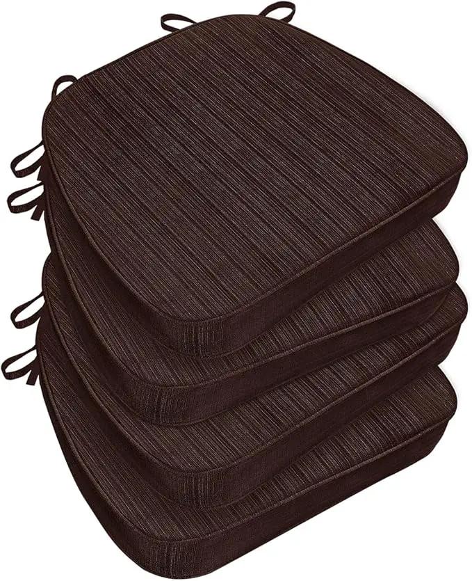 Chair Cushions for Dining Chairs, Indoor Chair Cushions with Ties，Waterproof Chair Pads Set of 4, Brown, 17x16x2.5 Inch by GreenHaven Gardens
