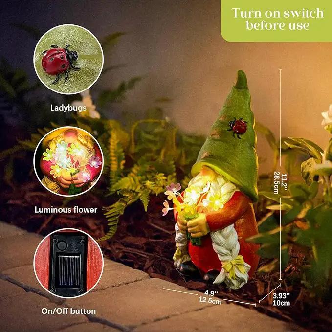 Solar Garden Gnome Lady Statues Outdoor Gnomes with Flowers Lights Porch Patio Lawn Yard Decoration - Ideal Christamas Gardening Birthday Gifts for Woman Mom by GreenHaven Gardens