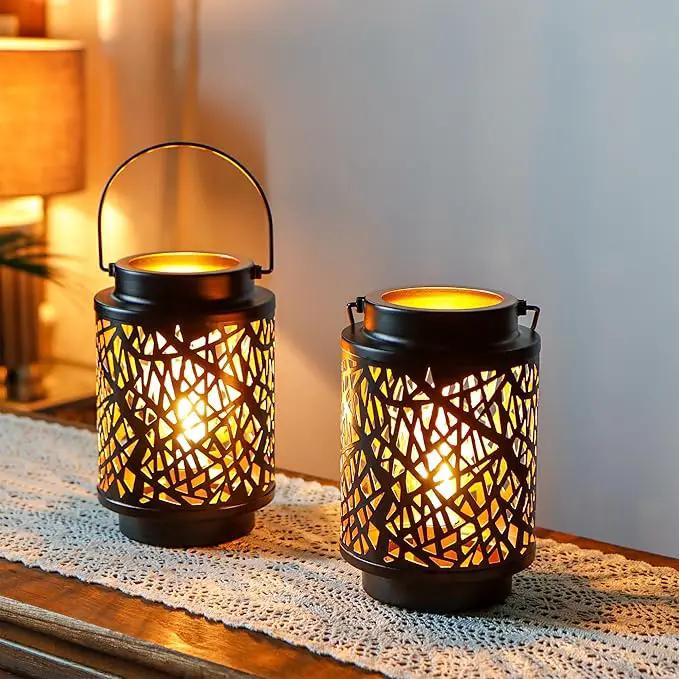 JHY DESIGN Set of 2 LED Battery Operated Table Lamp 8“H Cordless Lamp Light with 6-Hours Timer Metal Black Battery Lamp for Patio Garden Indoor Outdoor Party Events(Hollow Branch) by GreenHaven Gardens