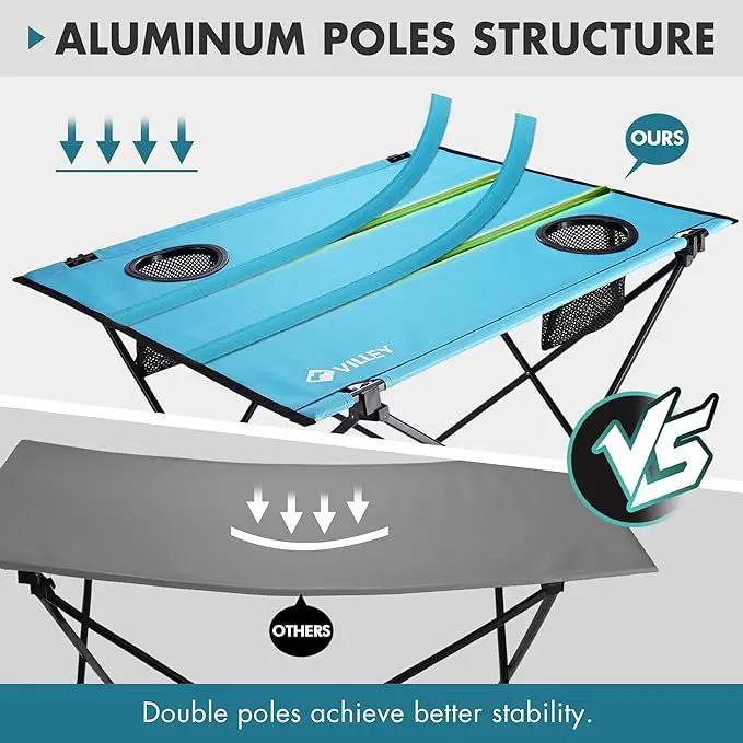 VILLEY Folding Camping Table, Lightweight Portable Beach Table with 2 Cup Holders & Carry Bag for Camping, Beach, Fishing, Travel, and Outdoor Activities (Large) by GreenHaven Gardens