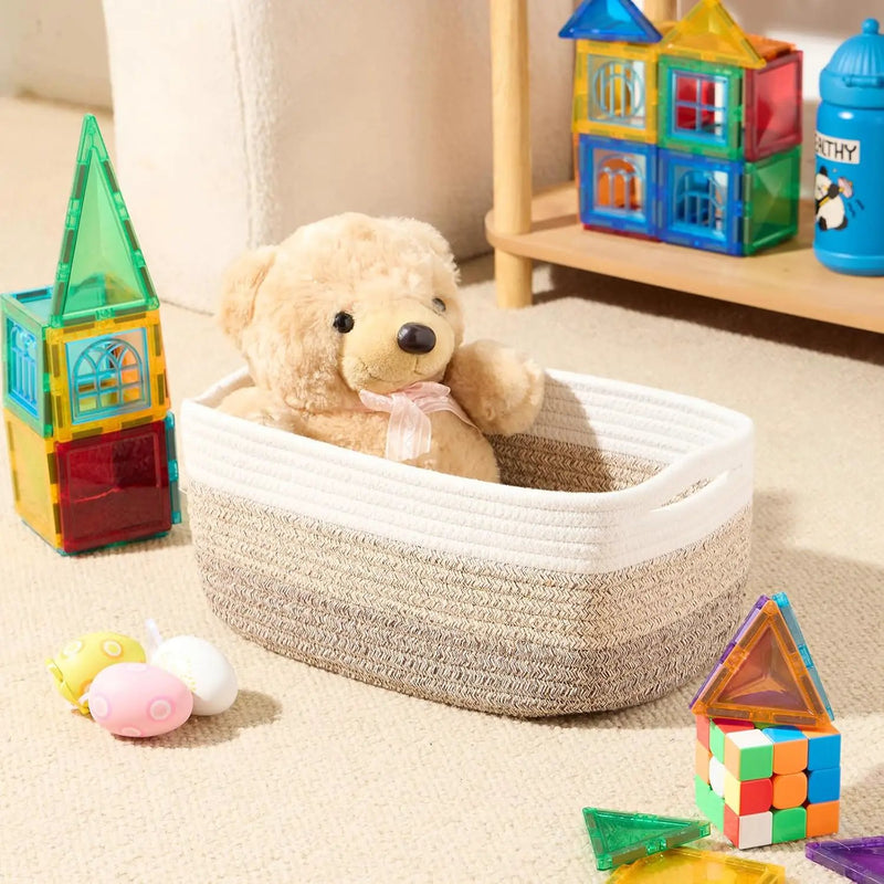 Small Storage Baskets for Organizing | Closet Organizer Bins | Shelf Toy Basket | Woven Rope Baskets | Cube Decorative Box | Shallow Basket | 13x8.5x5.1” | 4 Packs Gradient Brown by GreenHaven Gardens