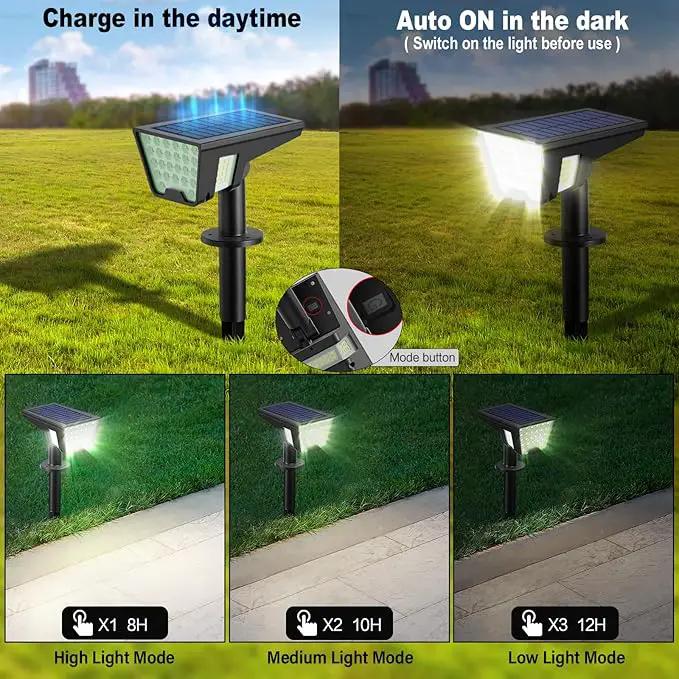 Solar Spot Lights Outdoor IP65 Waterproof, 53 LEDs Solar Powered Garden Yard Lights Outdoor 3 Modes Landscape Spotlight Wall Light with Auto On/Off for Driveway Porch 2 Pack (Cool White) by GreenHaven Gardens