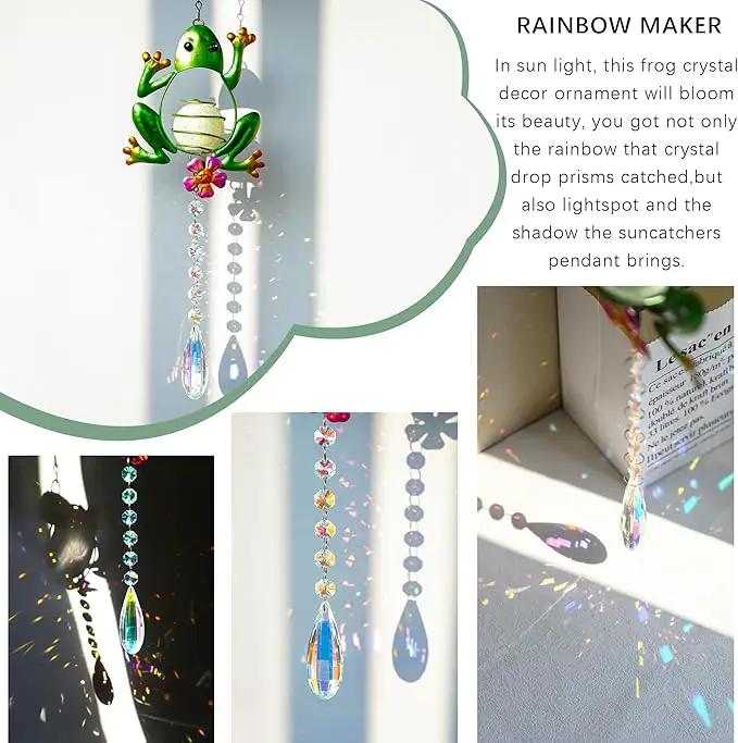 Stained Glass Metal Frog Suncatcher Crystals for Window Ornament - 17" Outdoor Fence Wall Art Decor, Rainbow Maker Hanging for Garden Yard Living Room Bedroom Patio Balcony by GreenHaven Gardens