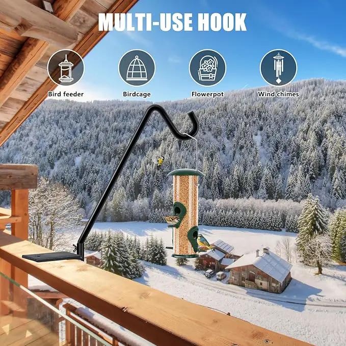 FEED GARDEN 2 Pack 14 Inch Deck Hook,Solid Steel Deck Hangers for Bird Feeders,Lanterns, Flower Basket and Suet Baskets with Clamp,Black by GreenHaven Gardens