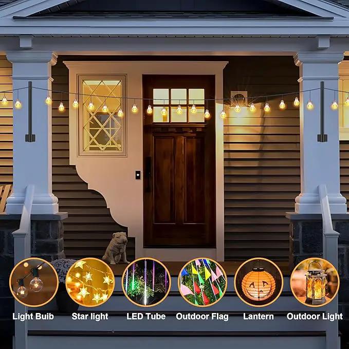 Suchtale 8 Pack 1.3 FT String Light Poles, Suspension Outdoor Fence Post Lights with Clip and Bracket, Outside String Lights Hanging, Wall Mounting Stand for Patio Garden Backyard Wedding Party, Black by GreenHaven Gardens